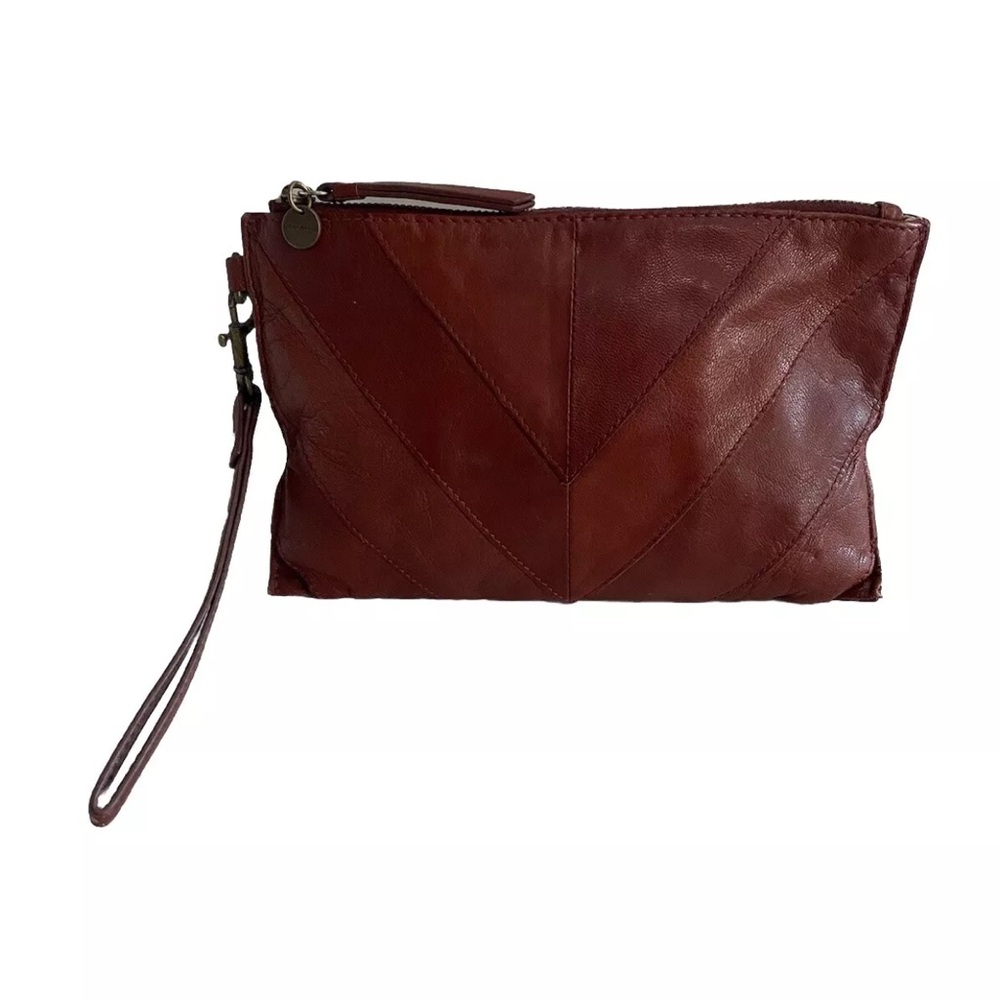 SOLD! EUC Lucky Brand Rayla Burgandy Brown Chevron Leather Wristlet Clutch - Picture 4 of 14
